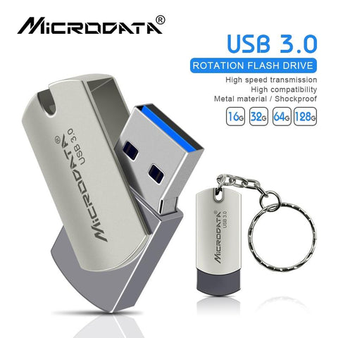 High Speed USB 3.0 Metal Flash Drive 16GB 32GB 64GB 128GB Pendrive Rotatable usb flash drive Pen memory Sticks with key chain